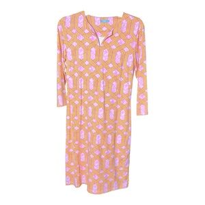 J. McLaughlin Carly Mini Cabana 3/4 Sleeves Orange/Pink Geometric Pattern Dress